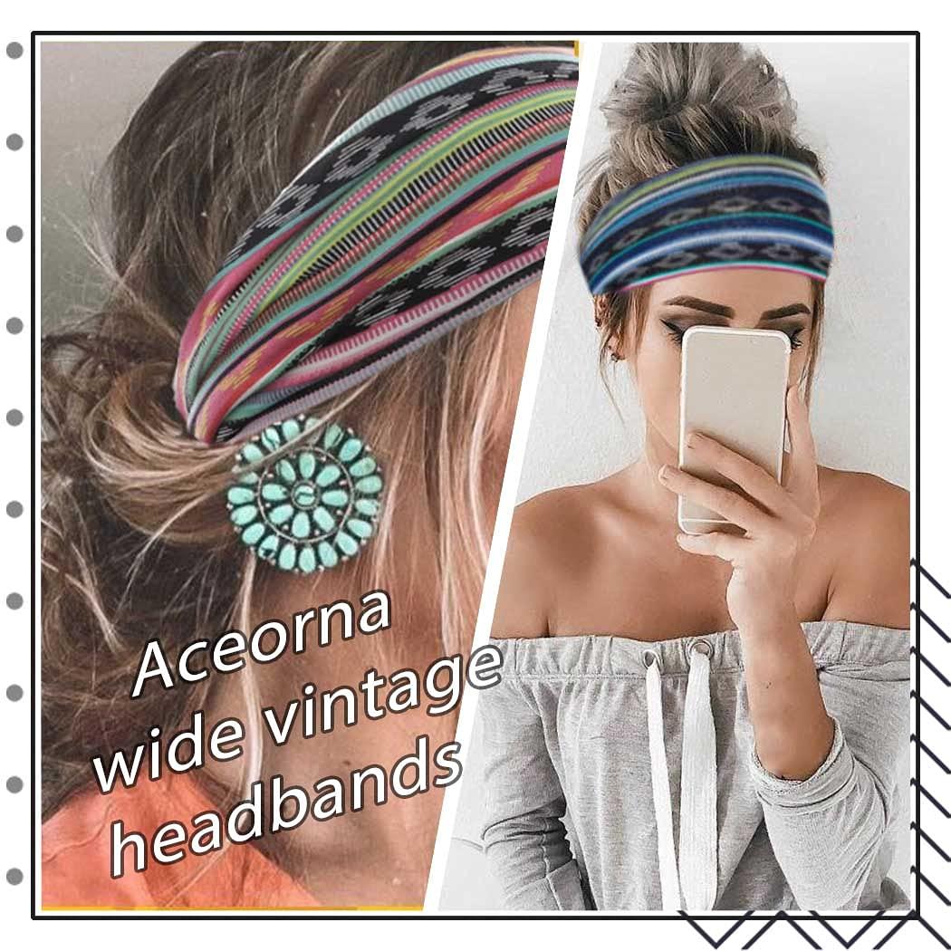 Aceorna Boho Bandeau Headbands Wide Knot Hair Scarf Floral Printed Hair  Band Elastic Turban Thick Head Wrap Stretch Fabric Cotton Fashion Hair