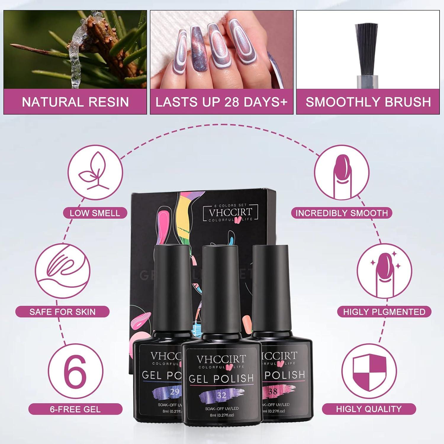 Cat Eye Gel Nail Polish Set - 6 Colors Shell Pearl Magnetic