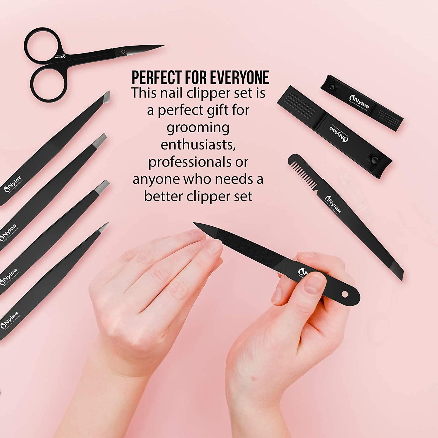9pcs Nylea Stainless Steel Tweezers Set & Nail Clippers