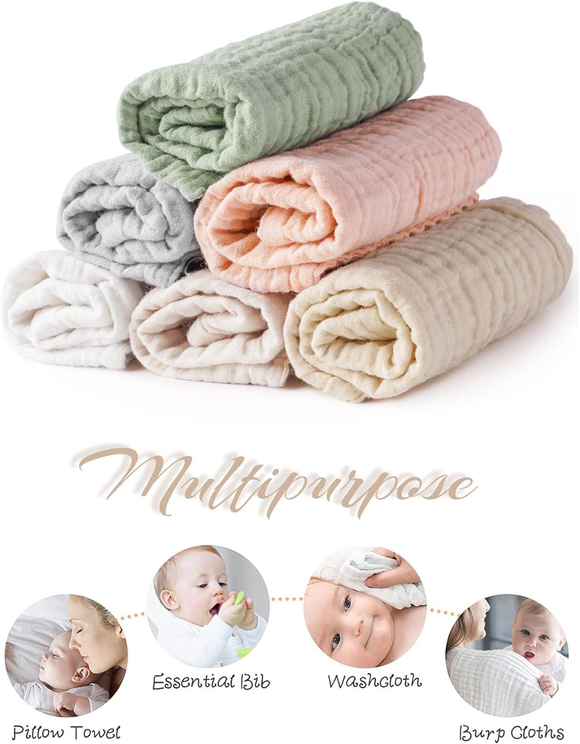 6 Pack Muslin Burp Cloths - Ultra-Soft 100% Cotton Baby Boy & Girl Newborn  Es