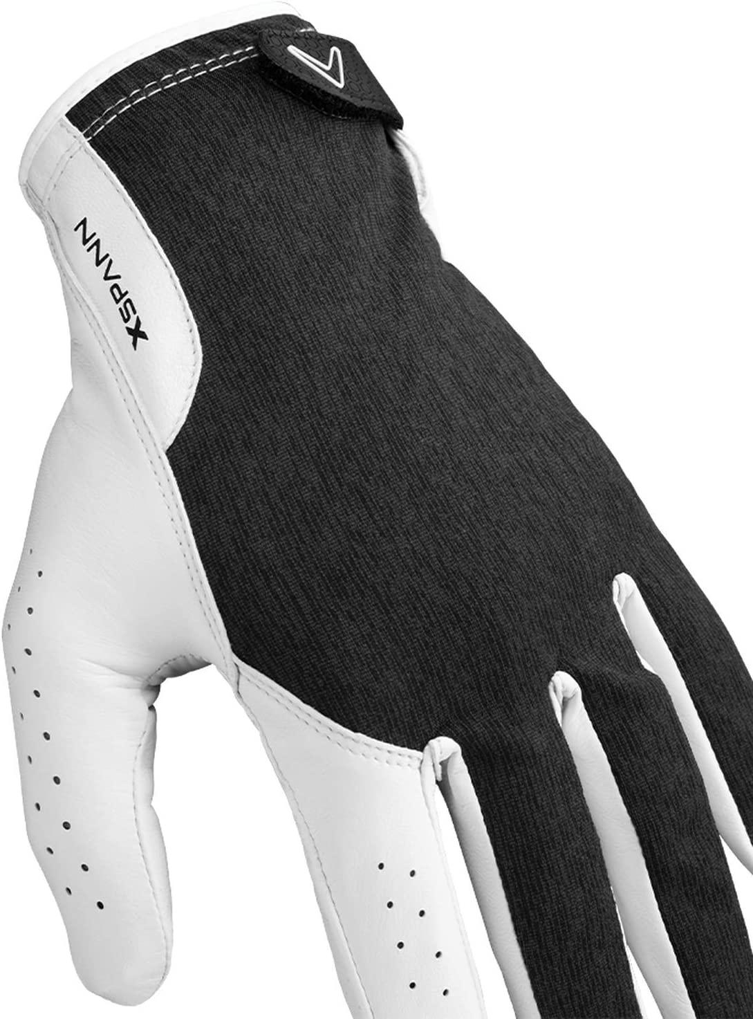 Callaway Golf Men's X-Spann Compression Fit Premium Cabretta Leather Golf  Glove White/Black X-Large Standard Worn on Left Hand