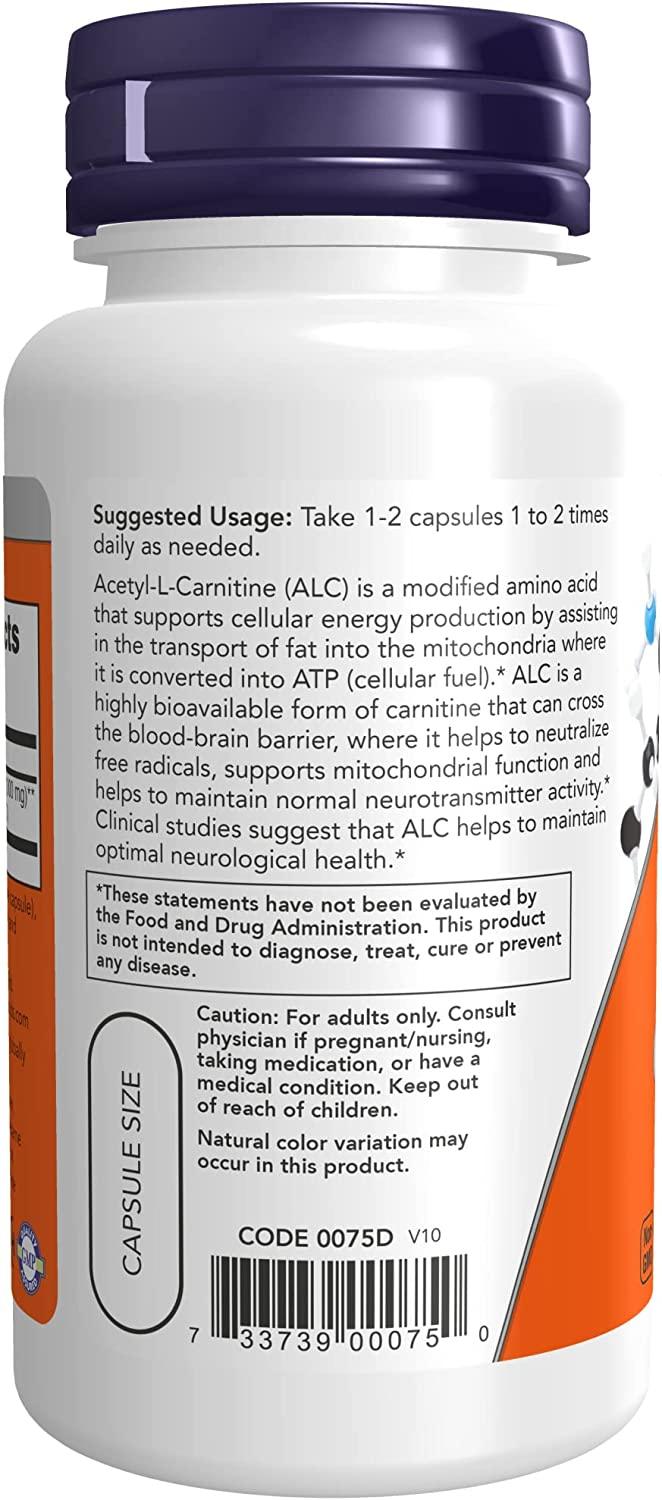 NOW Supplements, AcetylL Carnitine 500 mg, Amino Acid, Brain And Nerve