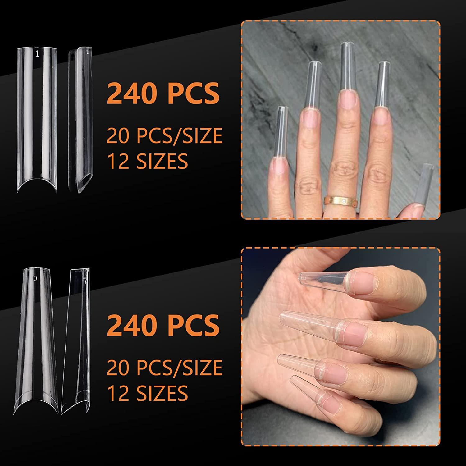 480Pcs Clear Acrylic Nail Tips, Long C Curve & Coffin Nail Tips for Acrylic  Nails Professional Set, Half Cover Mixed Artificial Nail Tips for DIY Nail  Art, 12 Sizes with 2 Nail