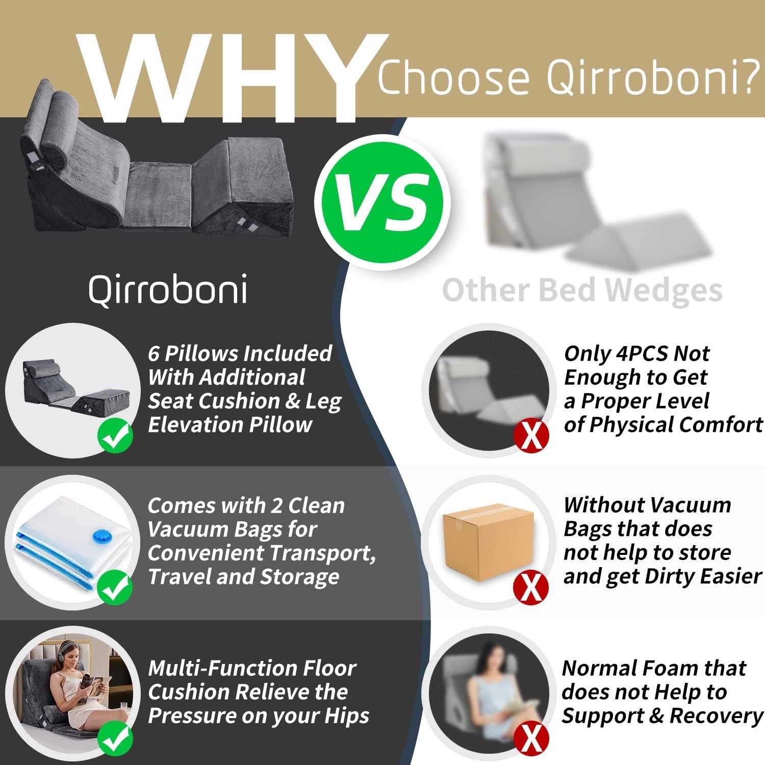 6PCS Qirroboni Orthopedic Bed Wedge Pillow Set Adjustable Pillows for