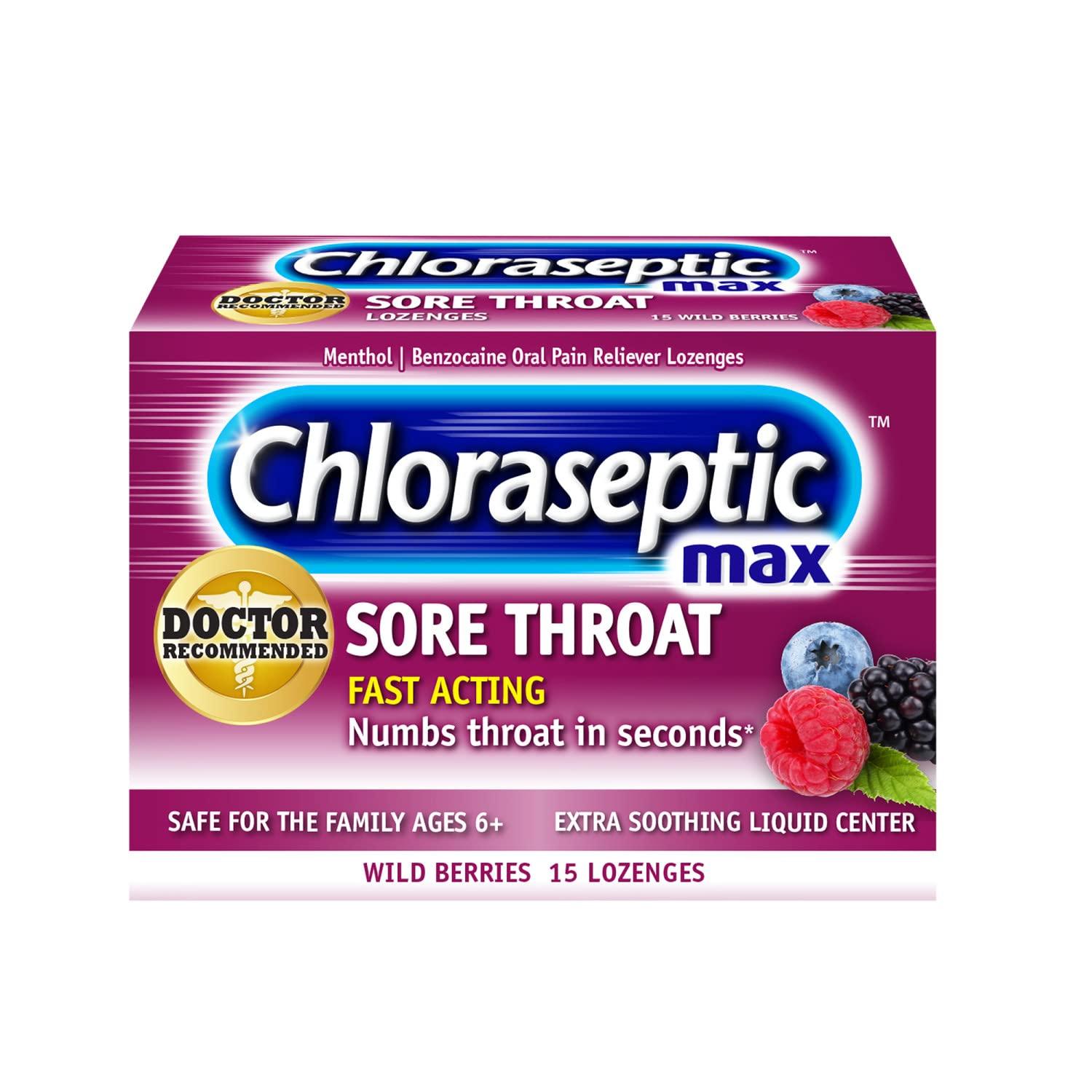 Chloraseptic Max Strength Sore Throat Lozenges Wild Berries Flavor 15
