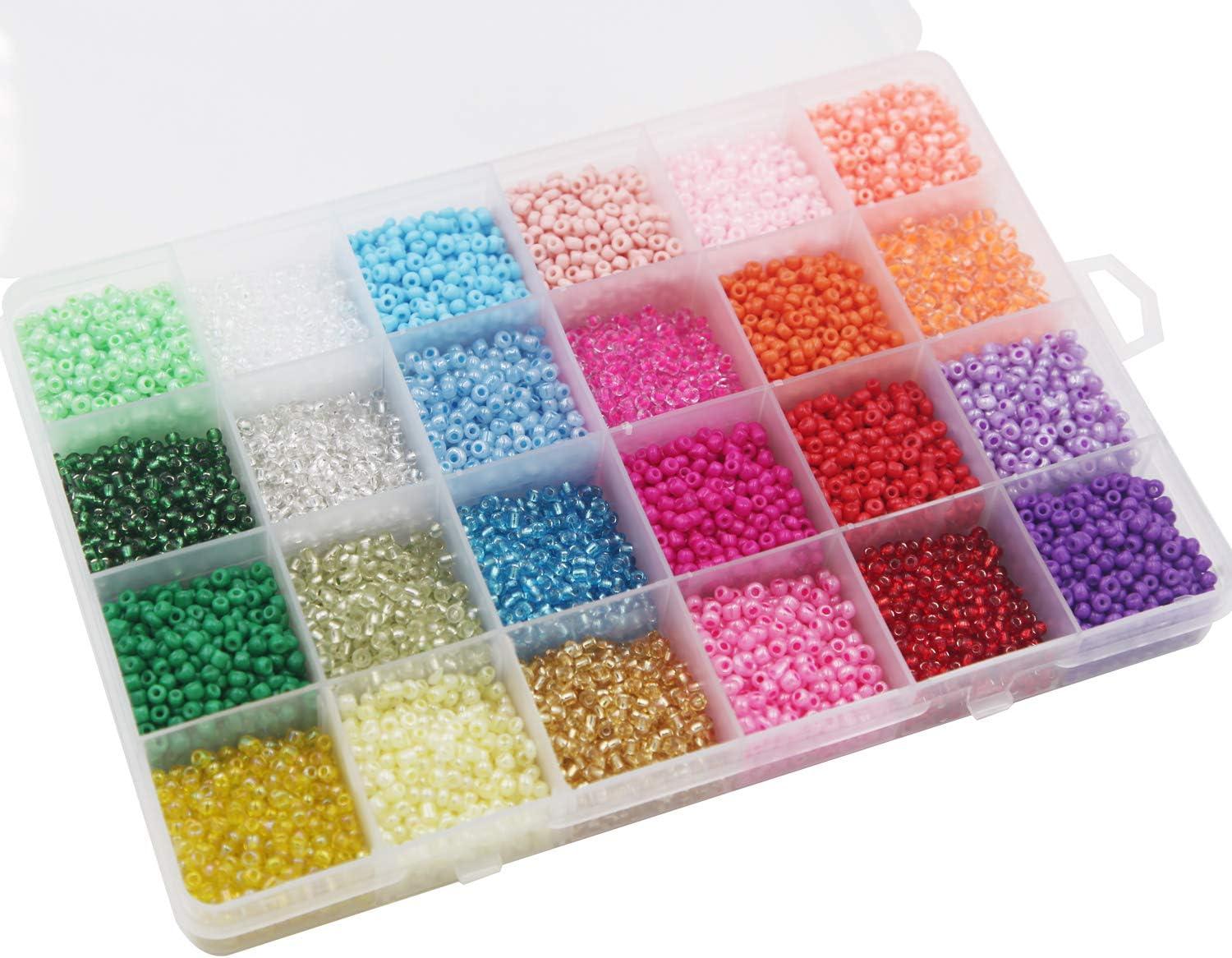 EuTengHao 13200Pcs Glass Seed Beads Small Craft Beads Small Beads for DIY  Bracelet Necklaces Crafting Jewelry Making Supplies with Two 0.6mm Clear  Bracelet String (3mm 550 Per Color 24 Colors) Light Color