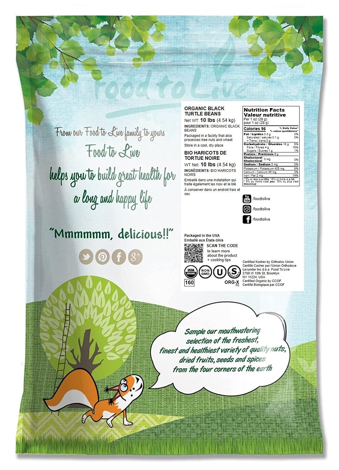 Organic Black Turtle Beans, 10 Pounds NonGMO, Whole Dried Beans