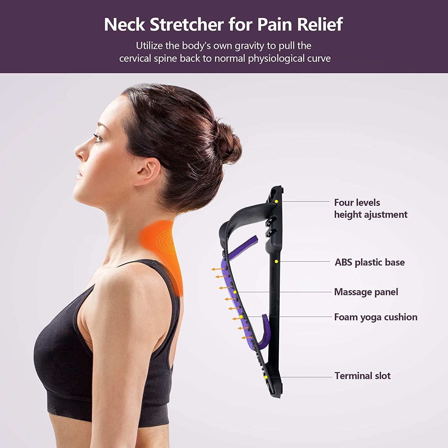 Neck Stretcher for Neck Pain Relief, Neck and Shoulder Relaxer Upper Back  Stretcher Device Support Relaxer, Cervical Traction Device for Cervical  Spine Alignment Adjustable 4 Height Level (Purple)