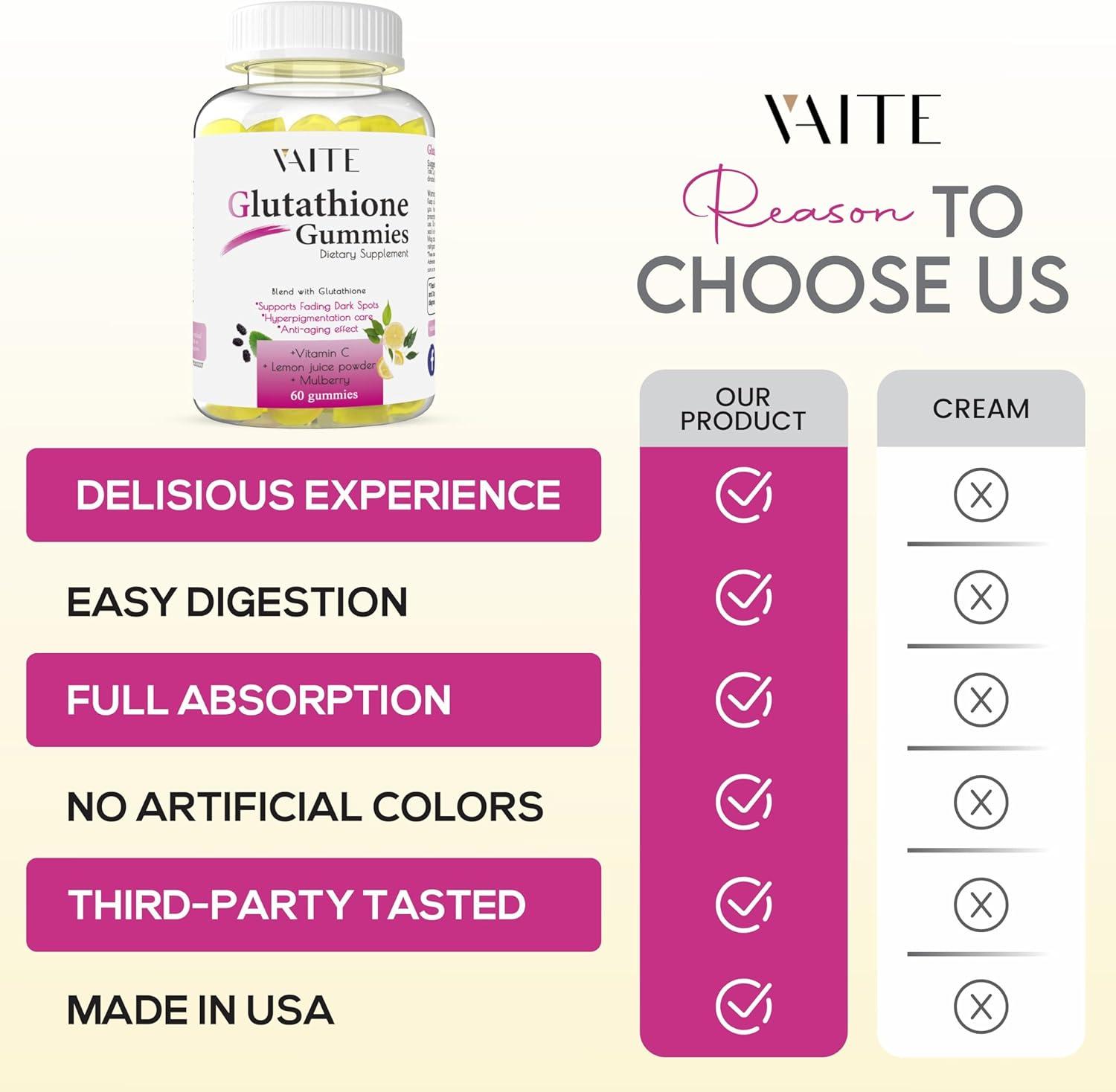 Buy VAITE Glutathione Gummies for Skin - Vitamin C for Dark Spot & Scar  Removal - 60 Antioxidant Gummies for Acne Scar Reduction Anti-Aging & Body  Pigmentation
