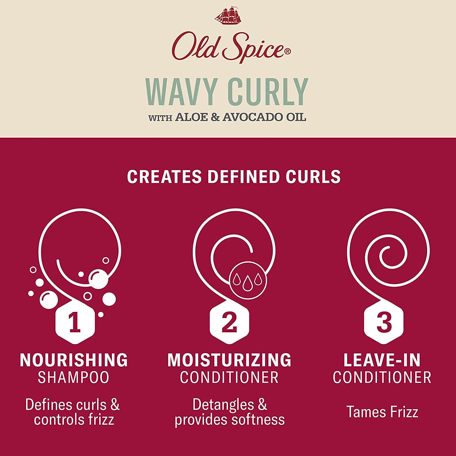 Old Spice Men's Wavy Curly Hair Care Set Shampoo, Conditioner & Leave