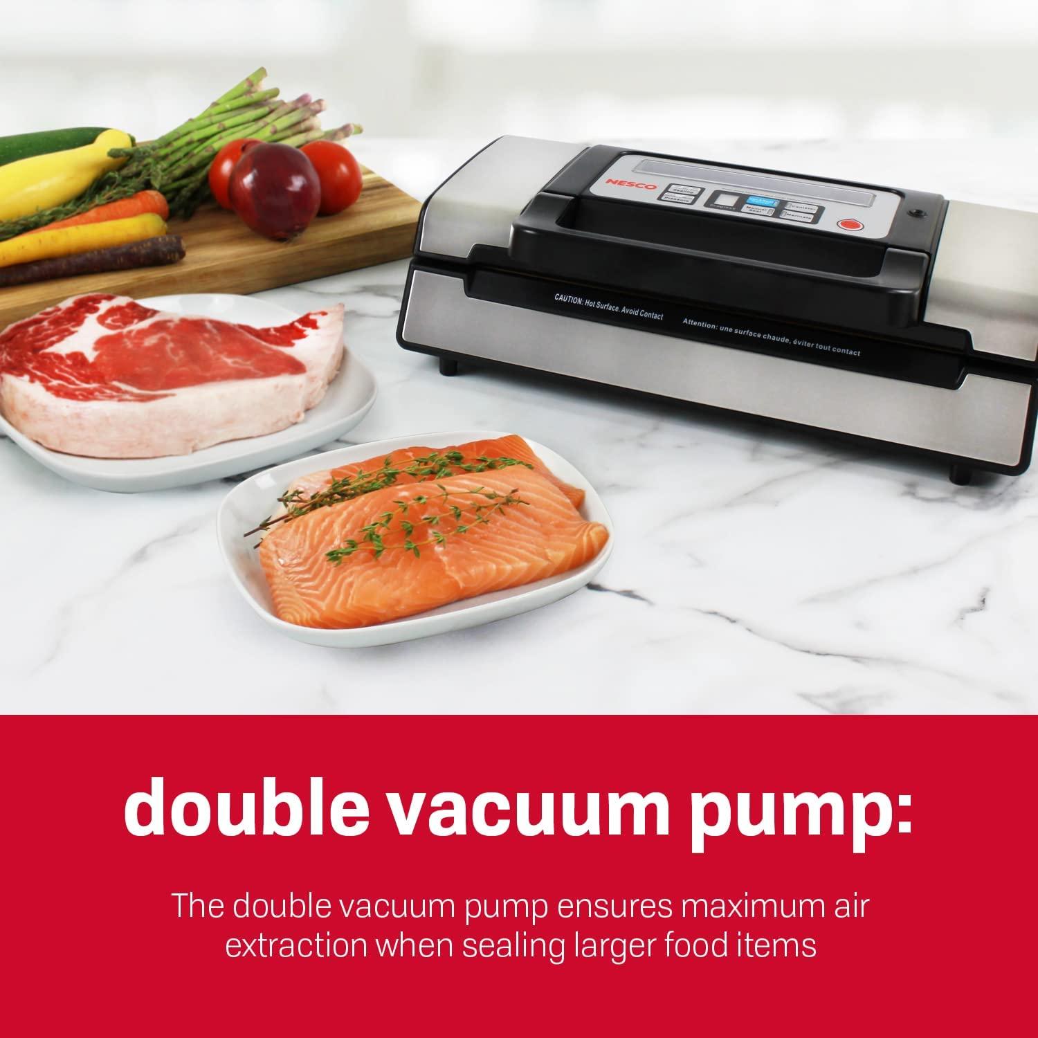 Nesco Deluxe Food VS12 Vacuum Sealer Kit 130 Watts, Bags, Viewing Lid, Compact Silver