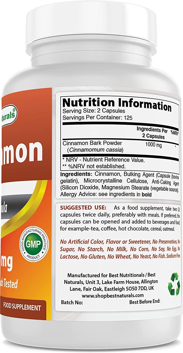 Best Naturals Cinnamon 500 mg 250 Capsules (250 Count (Pack of 1))