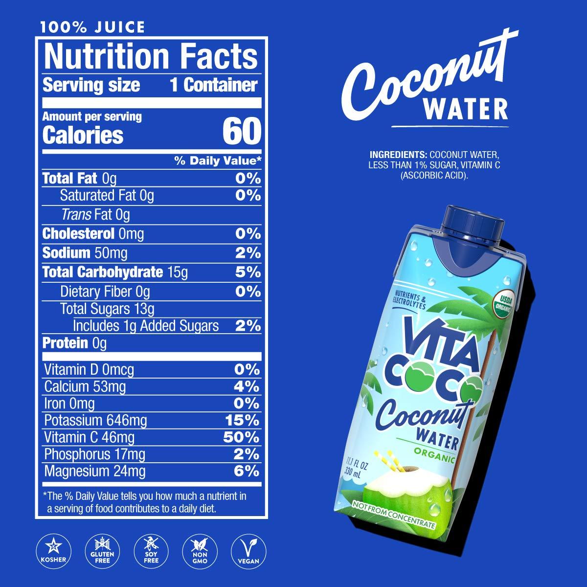 Vita Coco Organic Coconut Water 11.1 Oz (Pack of 12) Refreshing Taste, Natural Electrolytes