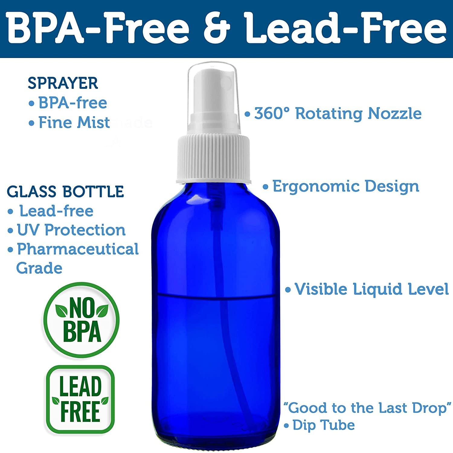 2 Empty Blue Glass Spray Bottles - 4oz Refillable Bottle is ...