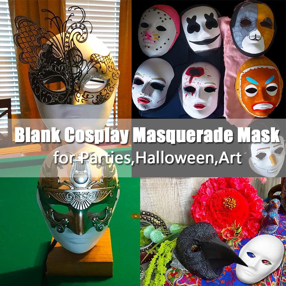 12 Pcs DIY Full Face Masks White Paper Mache Masks Blank Paintable Mask for  Masquerade Parties Halloween Art 2 Sizes with 12 Elastic Straps for Women  Men