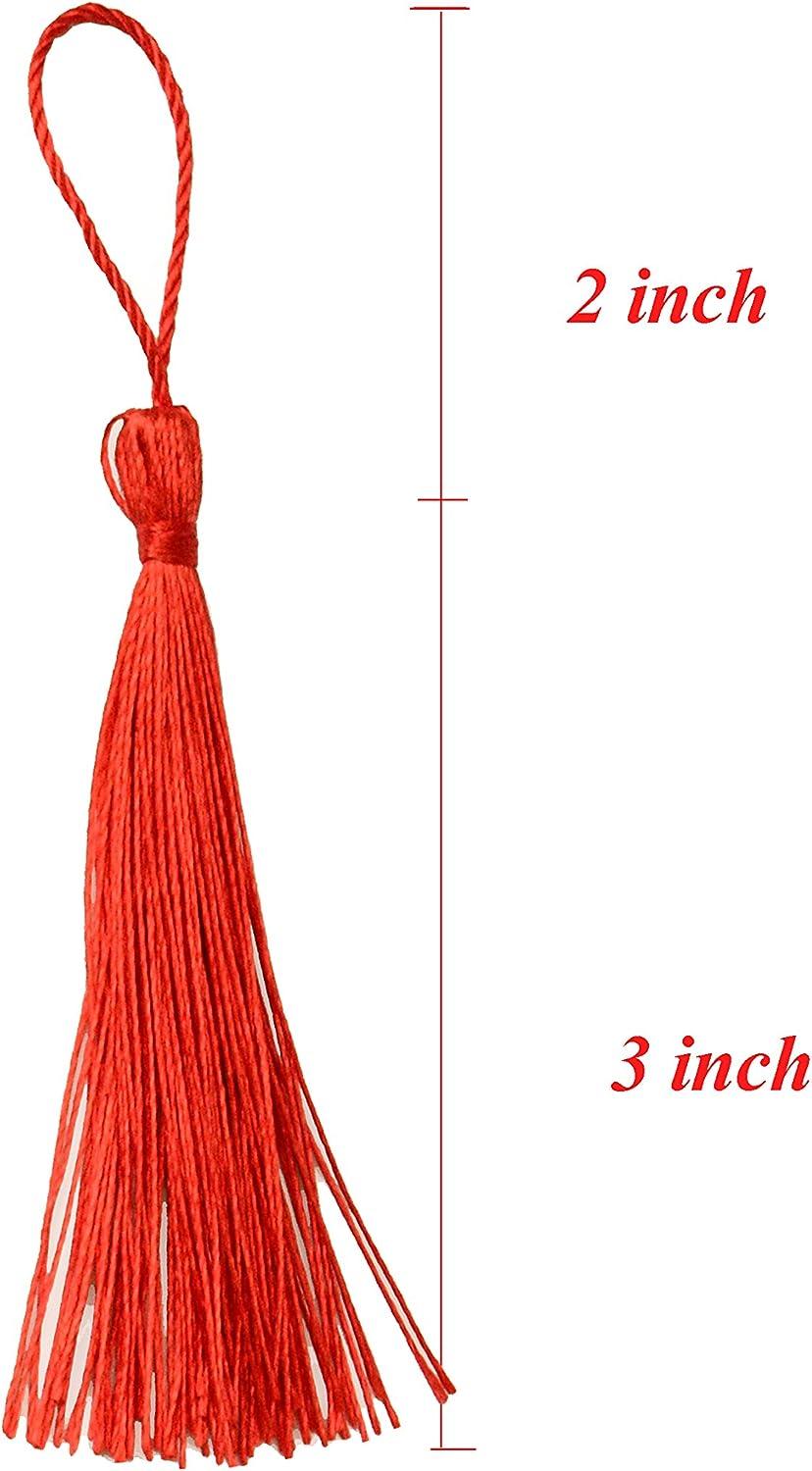 Aokbean 100pcs 5 Inches Handmade Silky Floss Soft Craft Bookmark Tassels  with Loops for DIY, Jewelry Making, Graduation Tassel,Bookmarks,Souvenir  (Red)