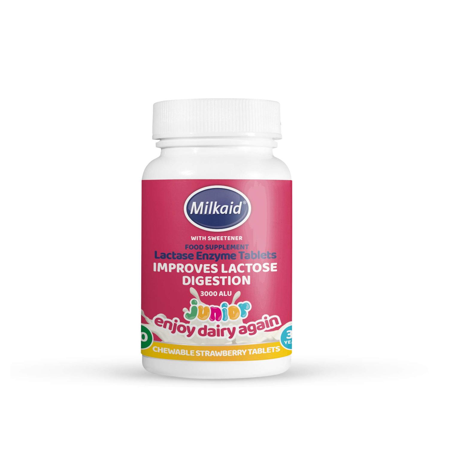 Milkaid Junior Lactase Enzyme Chewable Tablets For Lactose Intolerance