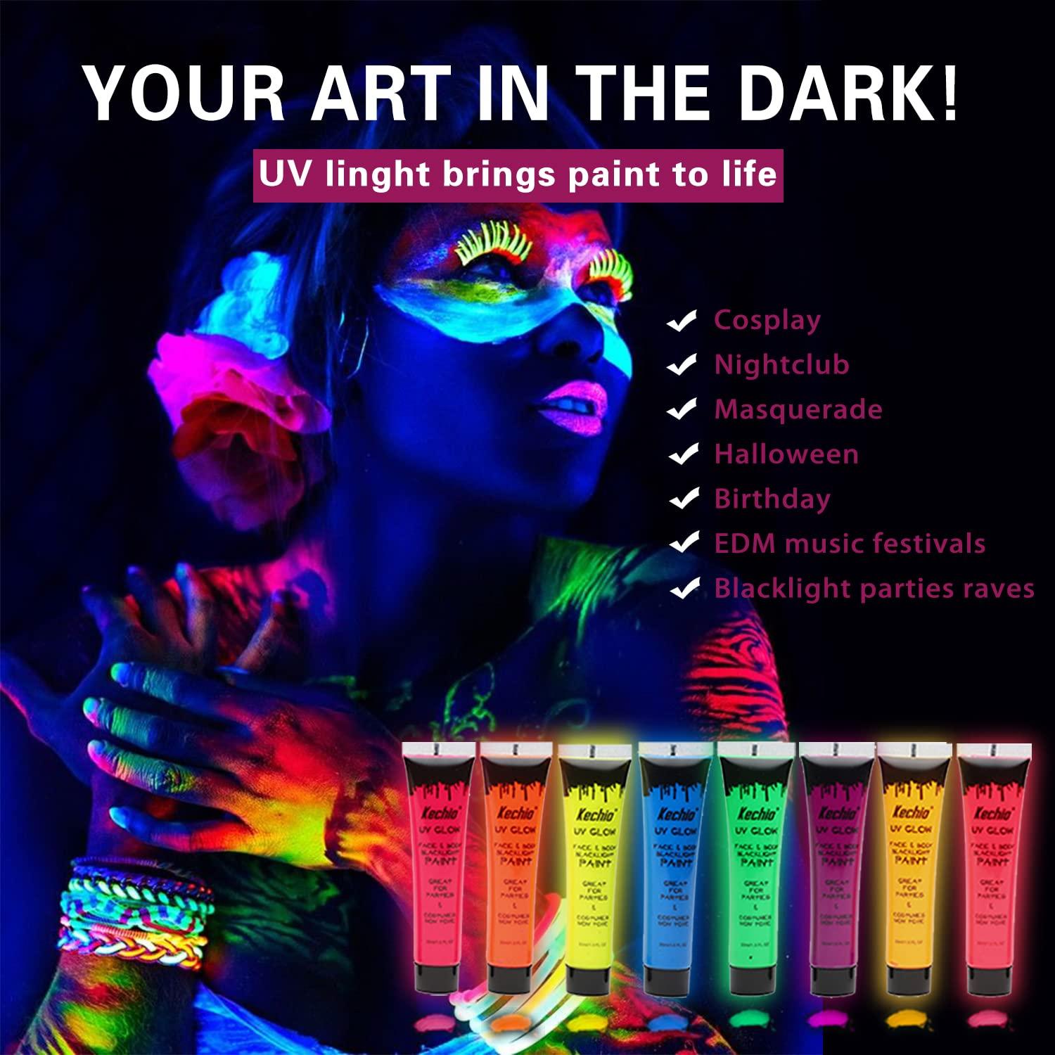 UV Glow Blacklight Face and Body Paint -8 Color 1OZ - Day or Night
