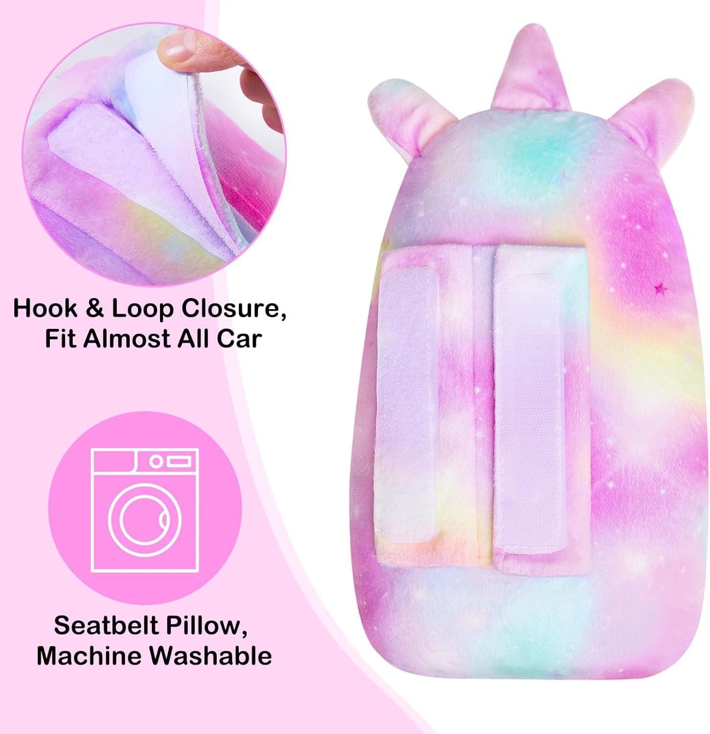 Unicorn Car Pillow For Kids | Seat Belt Cover With Head Neck Support For Toddlers, Travel Safety Pillow