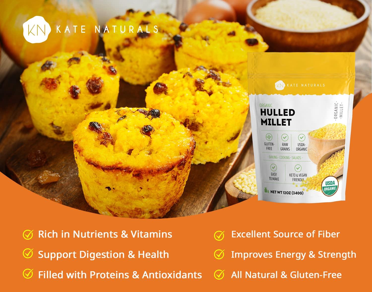 Organic Hulled Millet (12oz) by Kate Naturals. Natural, GlutenFree