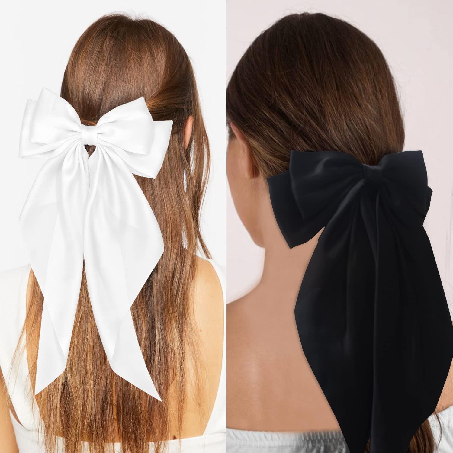 Large Black Hair Bow Barrettes for Women Silk Satin Hair Bows for Women  Black Hair Clips Bowknot Hairpin French Style Hair Ribbon Accessories for