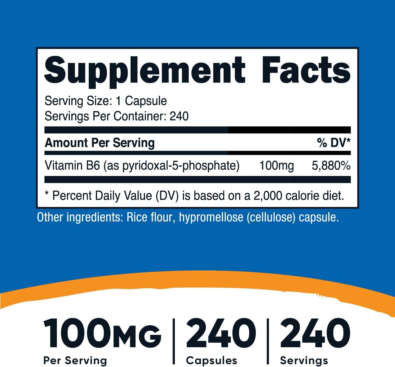 Nutricost P5P Vitamin B6 100mg 240 Capsules Pyridoxal5Phosphate