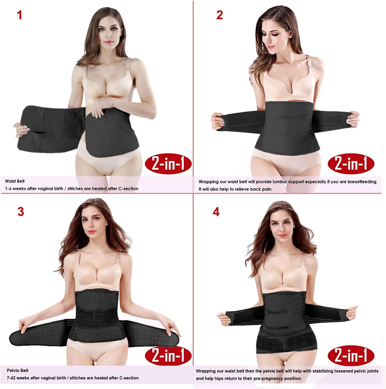 2 in 1 Postpartum Support Recovery Belly Wrap Waist/Pelvis Belt Body Shaper  Postnatal Shapewear Z-black Plus Size (Pack of 1)