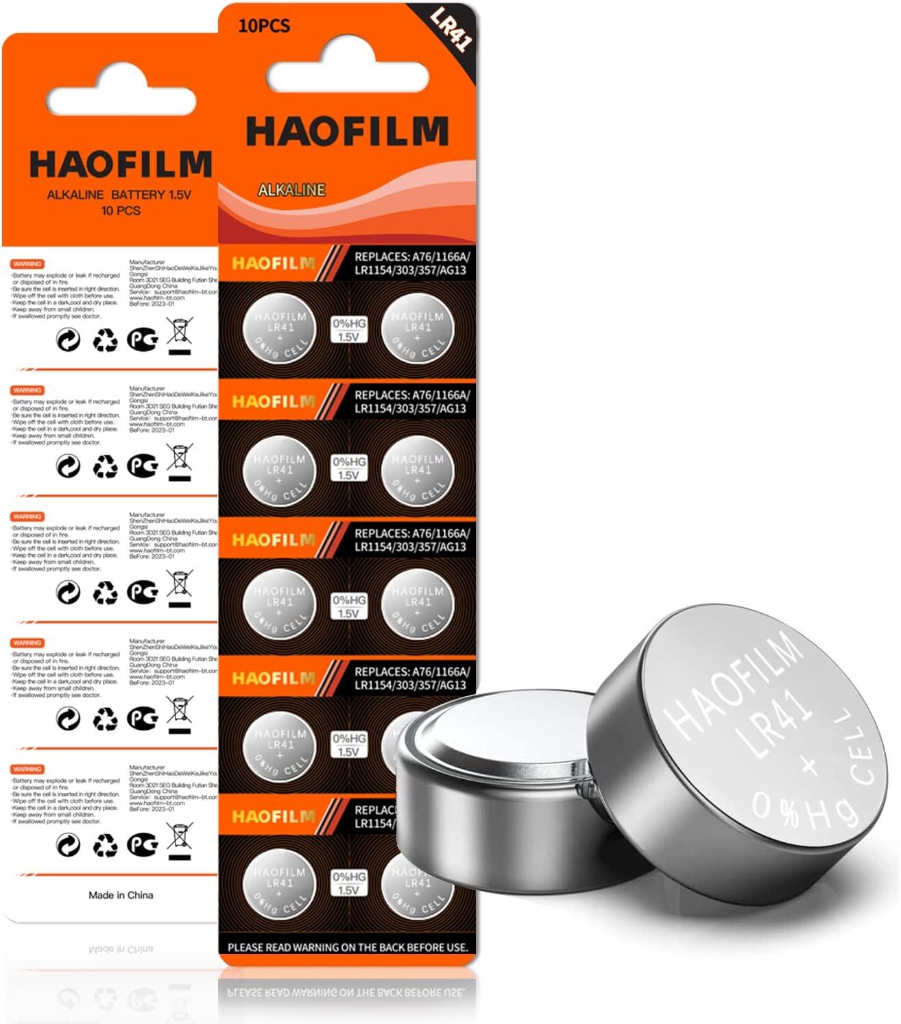 HAOFILM LR41 AG3 392 384 192 Advanced Alkaline Battery, 1.5V Round Coin  Cell Battery (Pack of 10) LR41-10 pack
