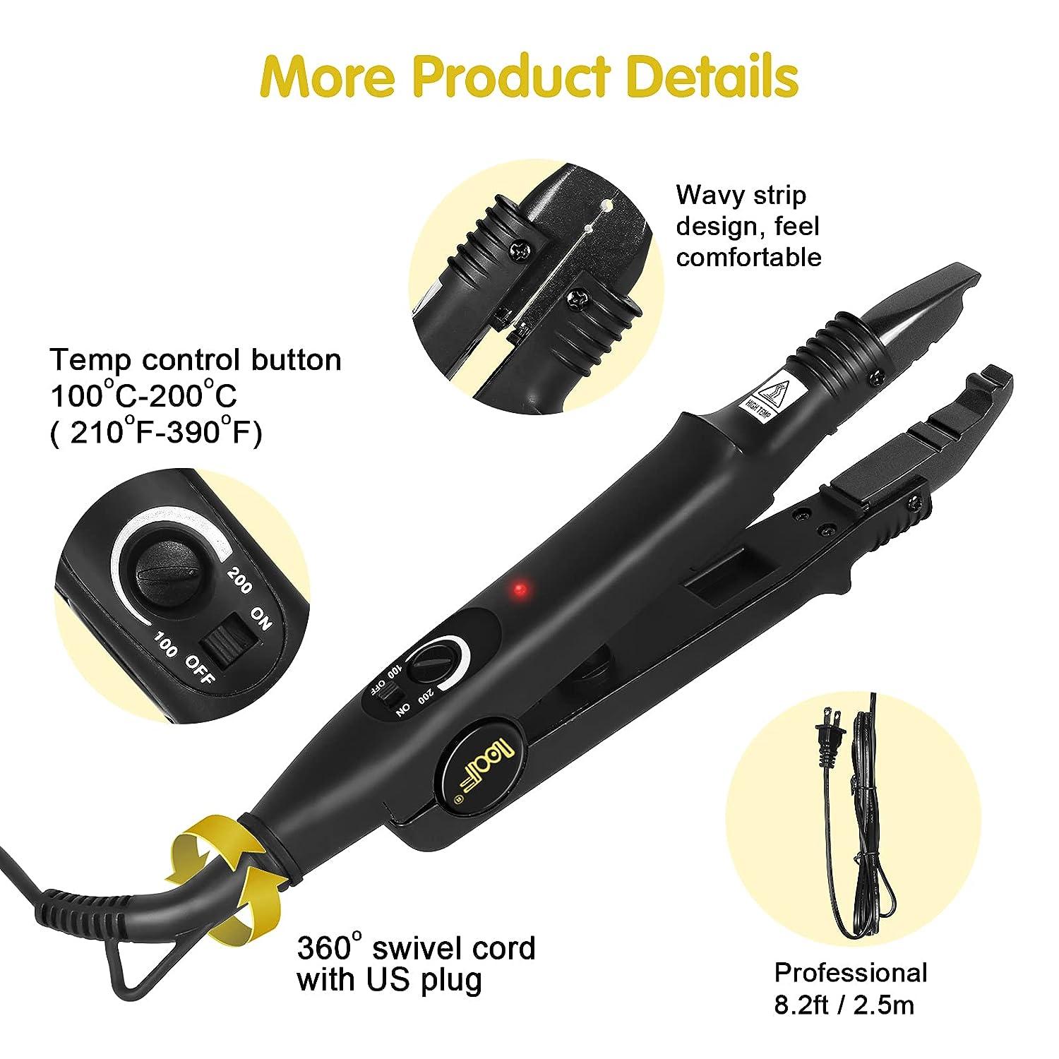 Amesun Professional Hair Extensions Tool Fusion Heat Iron Connector Wand  Melting Tool Set with Spacer Template Clips (Black)
