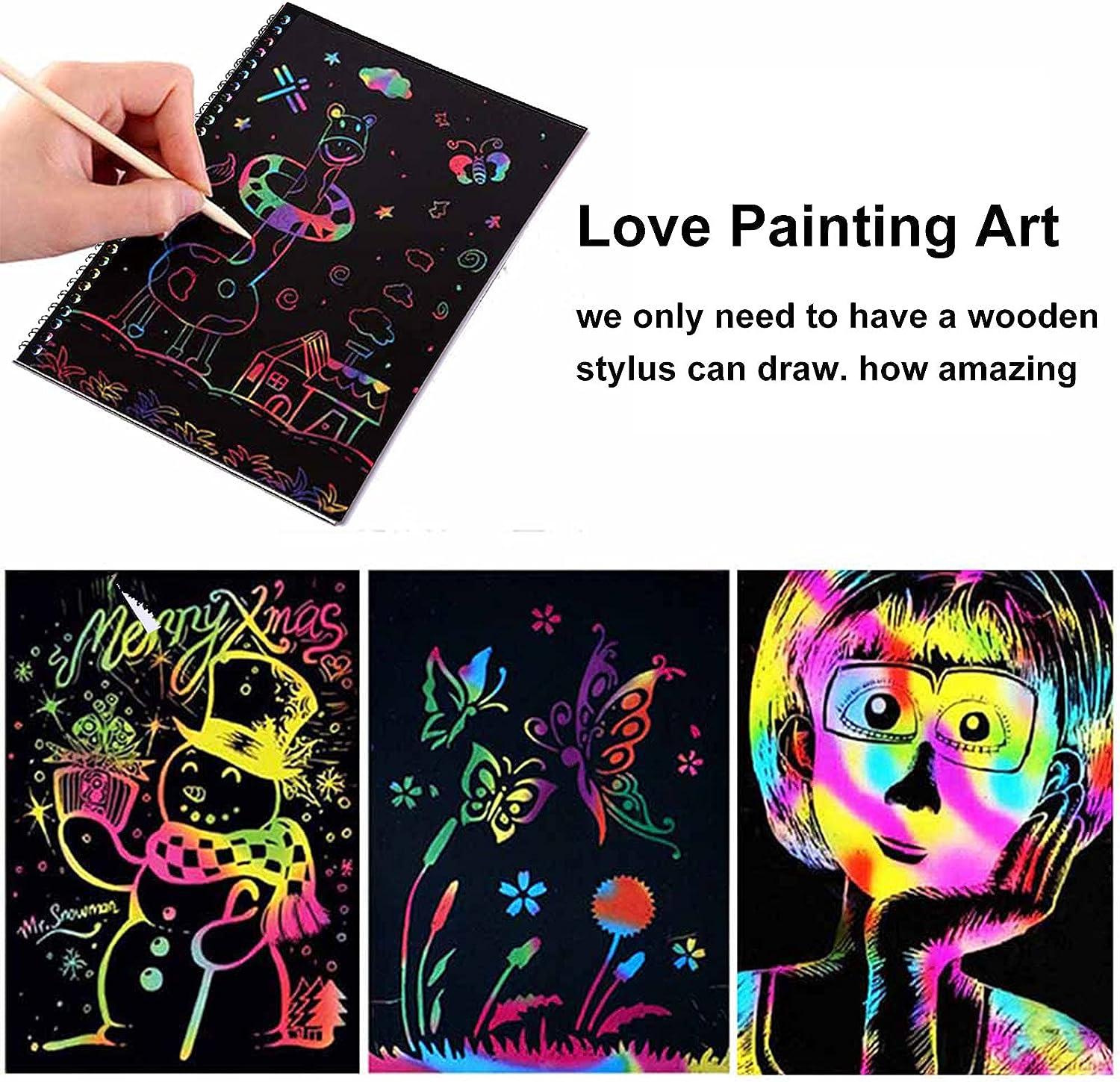 Scratch Art Set 10 Stylus 8 Stencils Zwarte Kras Notities Reliëf Diy Ambachten K