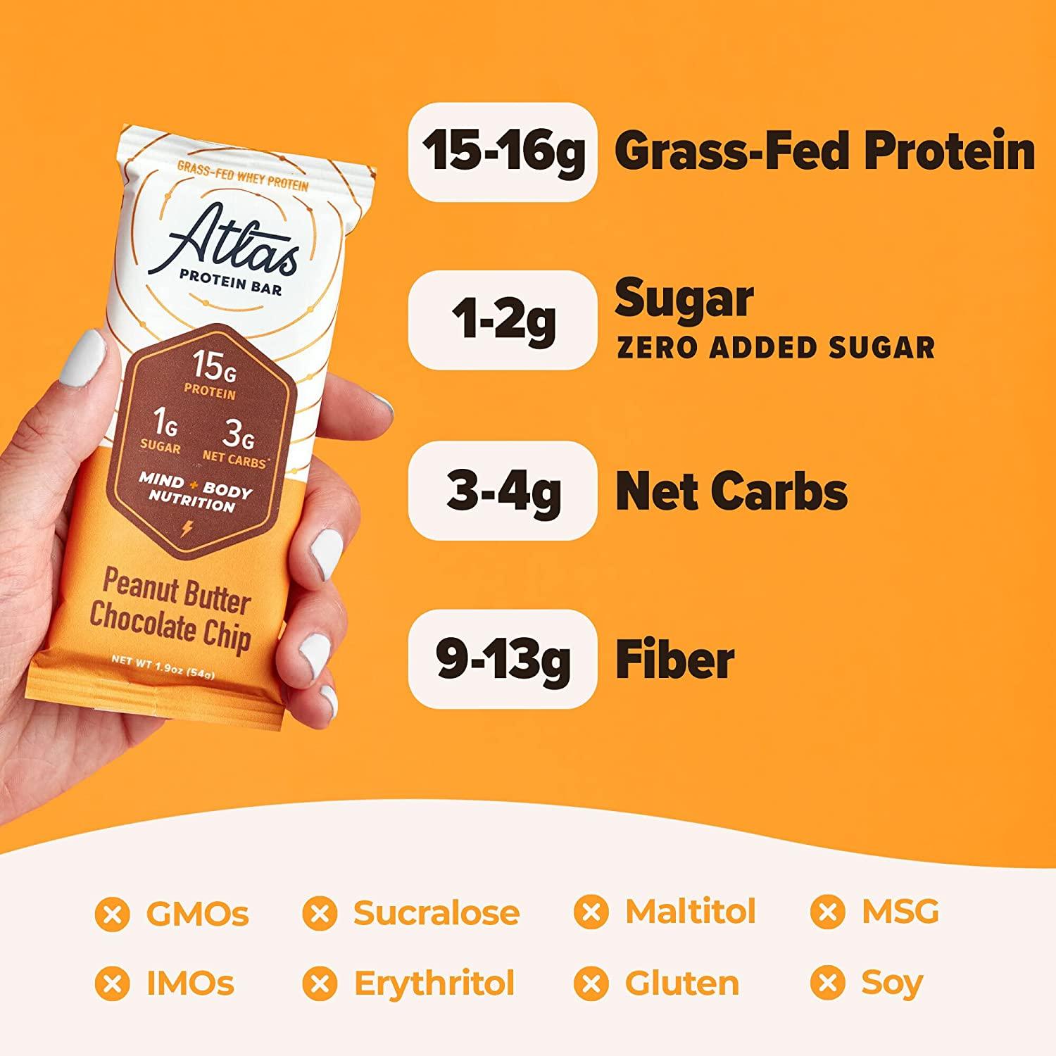 Atlas Protein Bar, Keto snack, Breakfast, Pre/Post workout, 10 pack