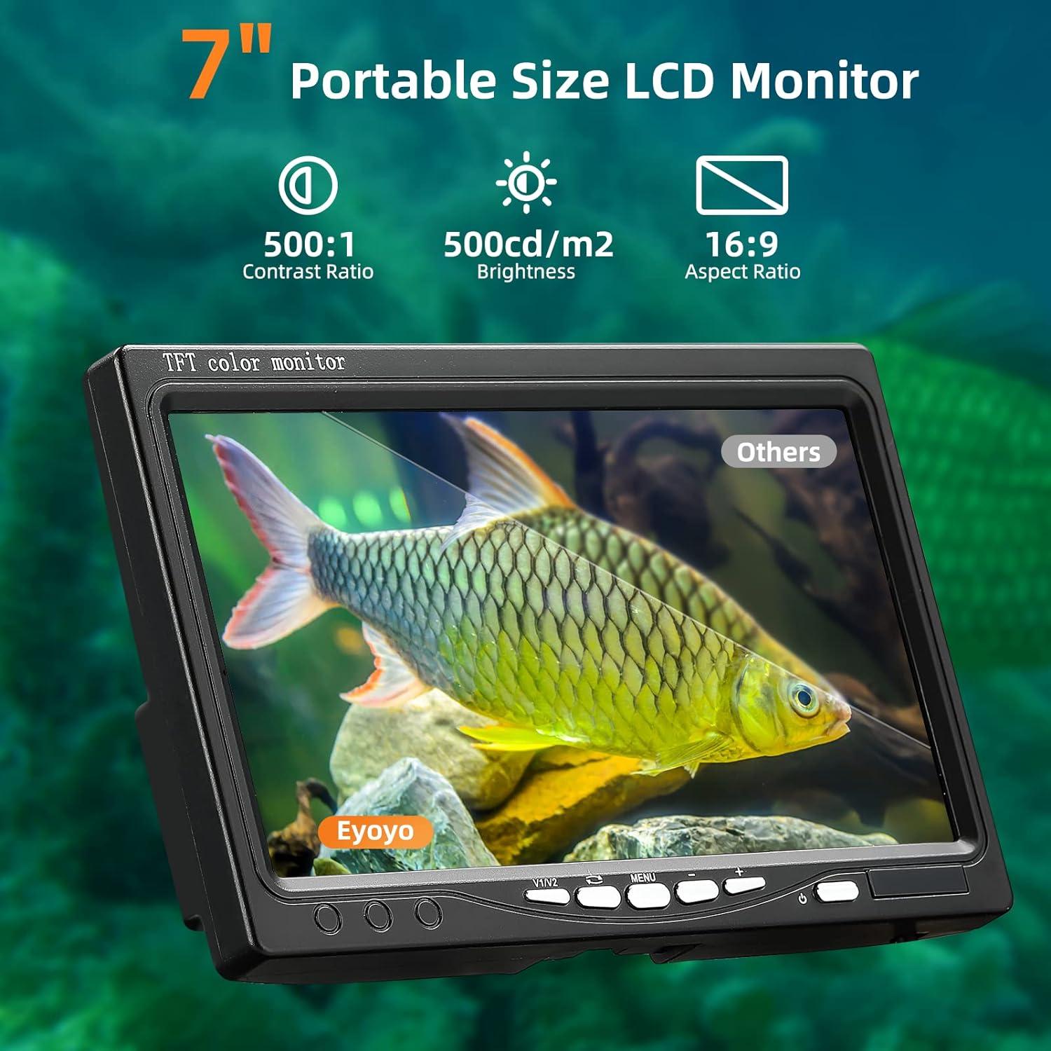 Eyoyo Underwater Fishing Camera 7 inch LCD Monitor Fish Finder Waterproof  1000TVL Fishing Camera 12pcs Infrared Lights for Lake Boat Ice Fishing  30m/96ft