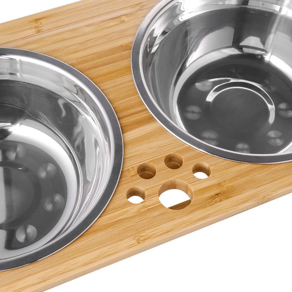 Elevated Dog Bowls, Adjustable Raised Tilted French Bulldog Food Water  Bowl, Slanted Bamboo Pet Feeding Station with Stainless Steel Bowl for  Small 
