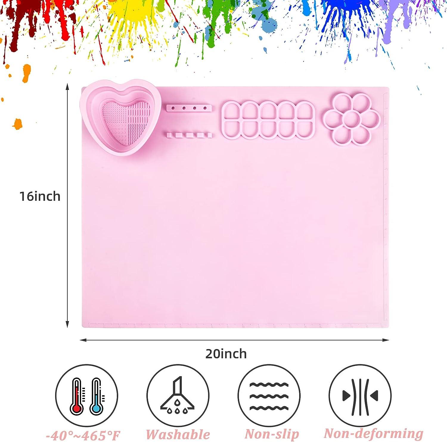Paint Palette,Thick Silicone Craft Mat with Magnetic Pop-Up Water Cup,2016  inches Large Silicone Mat for Painting,Sculpting,Resin Crafting,Clay and  Play-Doh,Hot Glue Projects,for Adults and Kids Pink