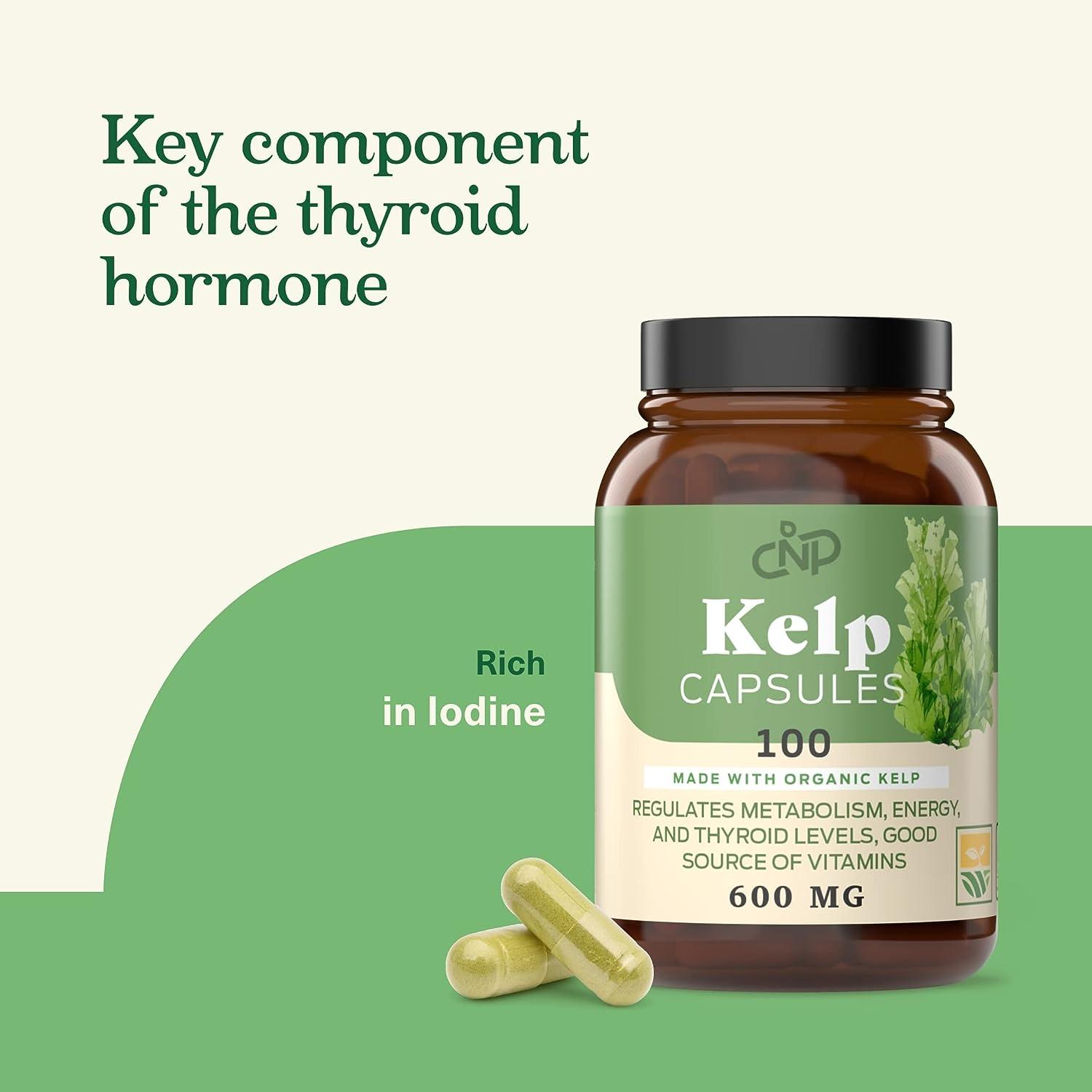 Raw Sea Kelp Powder Supplement 600mg Capsules 100 Pills Powdered Raw Seaweed & Thyroid Support