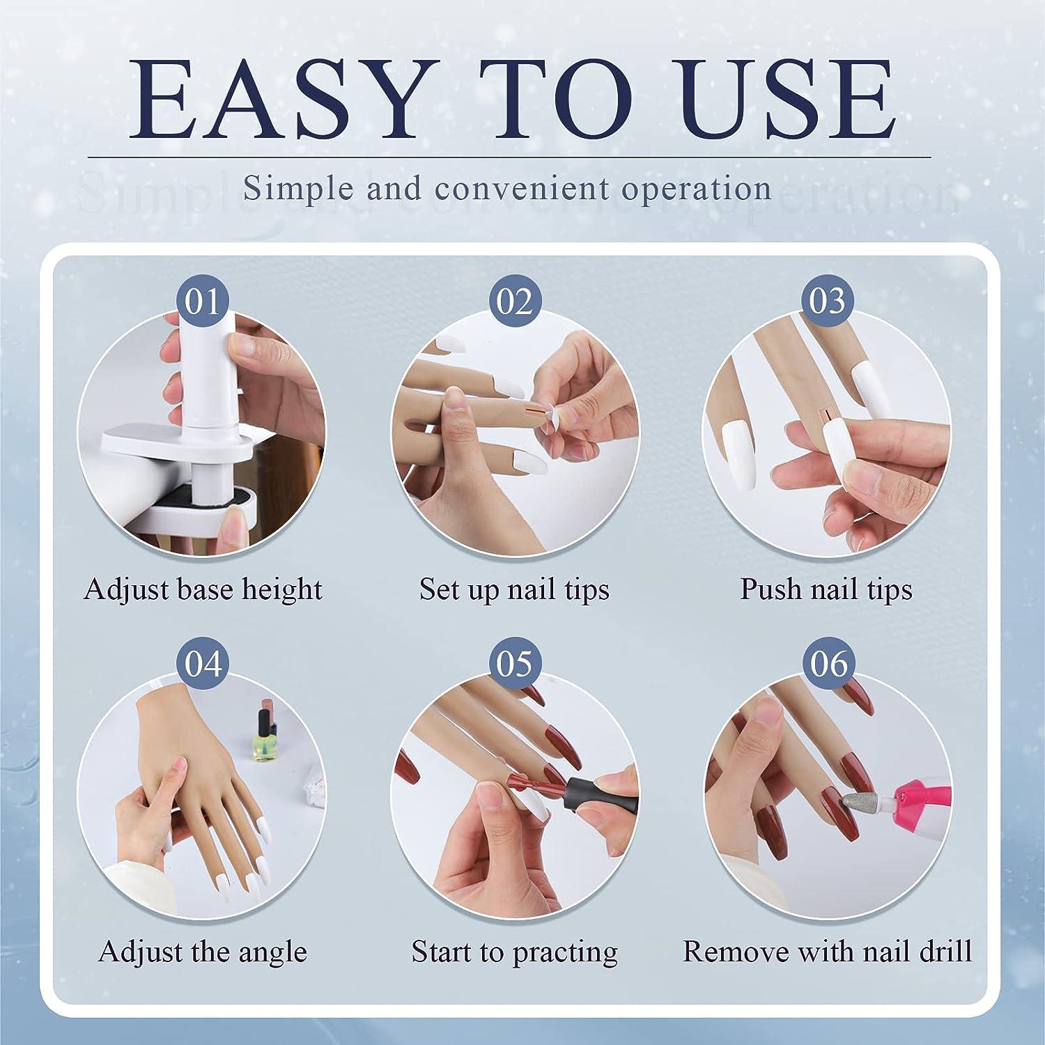 Practice Hand for Acrylic Nails, Nail Tips Never Fall Off, Flexible Hand  Nails Practice, Fingers Never Break, Fake Nail Training Hand, Manicure Hand  Practice with 100Pcs Nail Tips for Nails Practice
