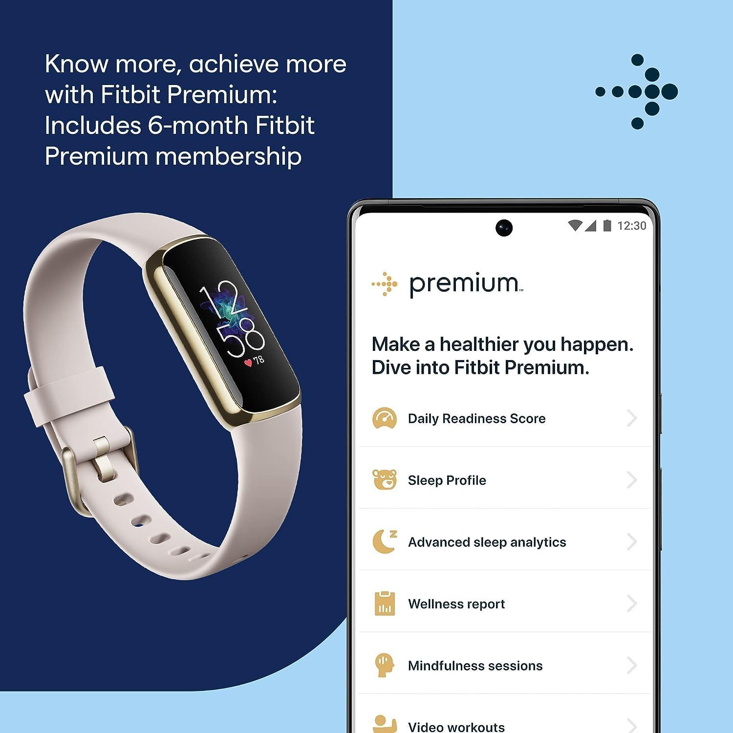  Fitbit Luxe-Fitness and Wellness-Tracker with Stress  Management, Sleep-Tracking and 24/7 Heart Rate, One Size S L Bands  Included, Lunar White/Soft Gold Stainless Steel, 1 Count : Sports & Outdoors