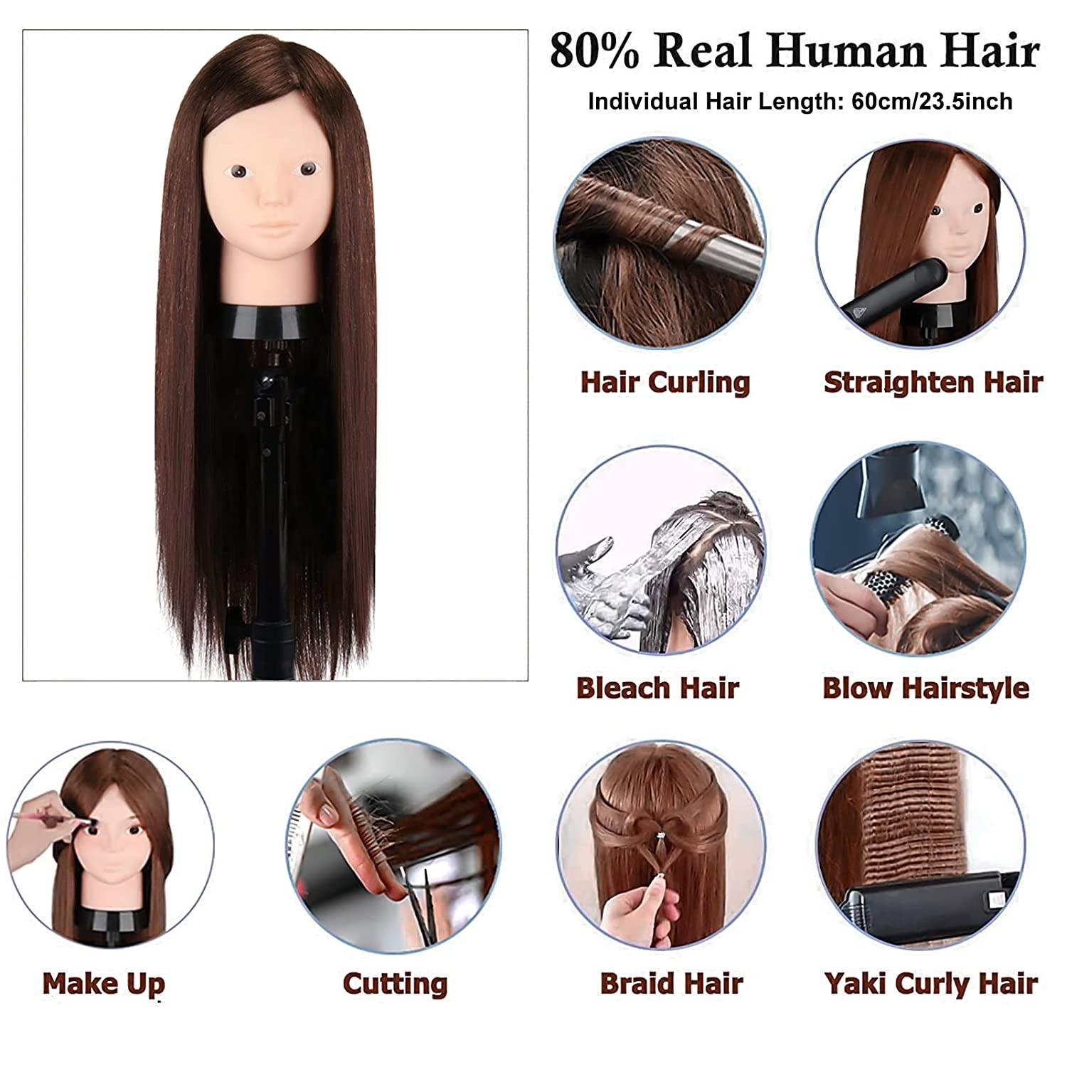 Beauty Star 23.5 Mannequin Head with 80% Real Human Hair, Manikin