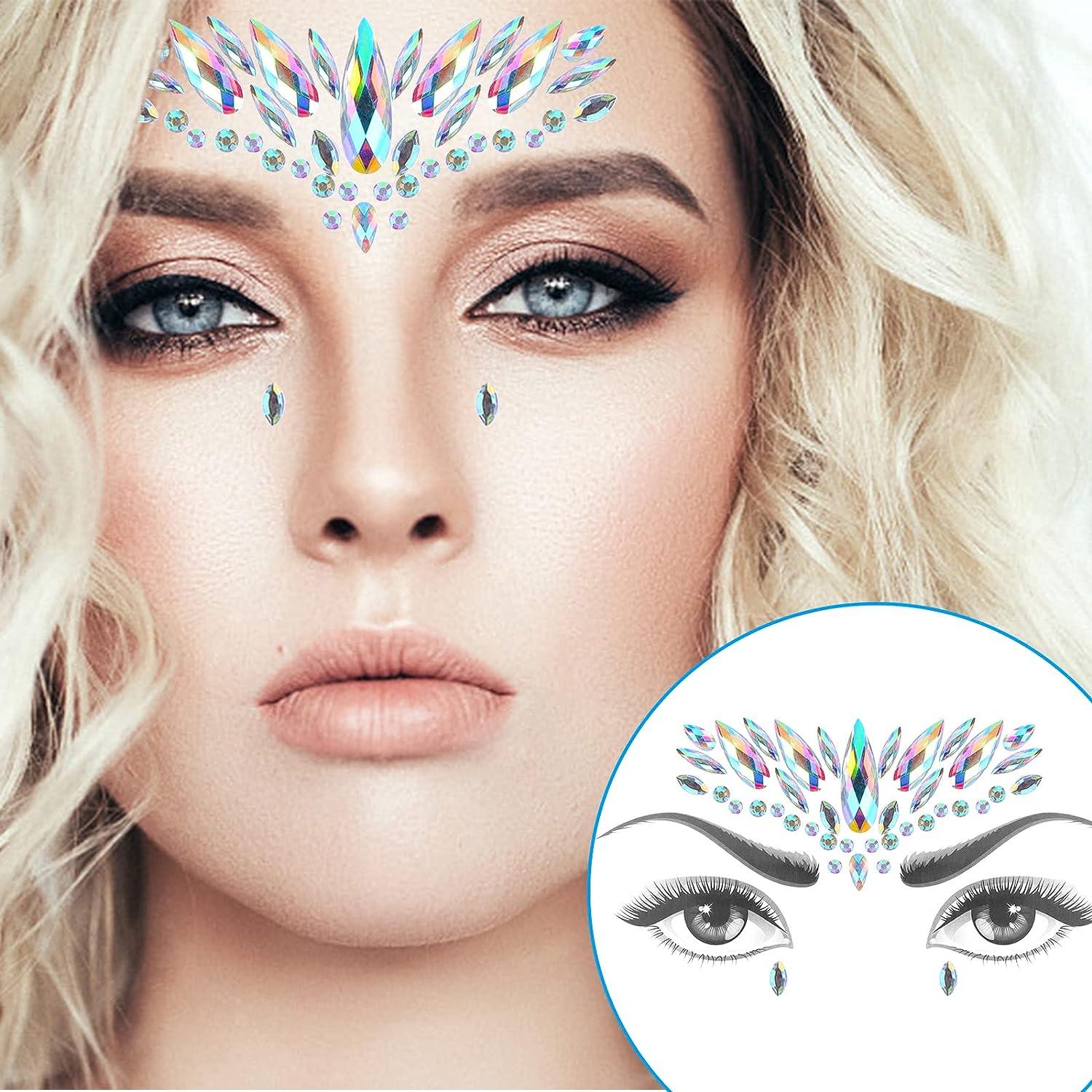 3 Sets of Self-adhesive Face Gems Stickers Decorative Eye Gems Jewels  Exquisite Face Decals 