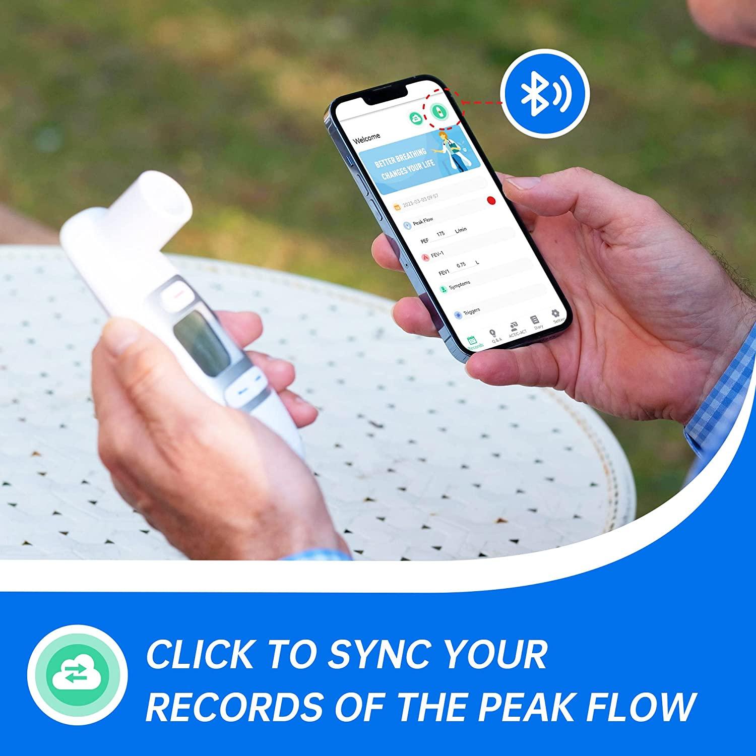 Nascool Bluetooth Peak Flow Meter for Asthma COPD PEF FEV1 Monitor