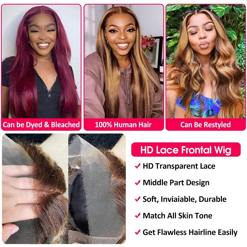 Beaudiva Ombre Highlight Lace Front Wigs Human Hair Body Wave Wigs for  Black Women Honey Blonde HD Lace Front Wigs Pre Plucked 4/30 Colored 4x4  Frontal Wig 22 inch 22 Inch 4/30 Highlight Color