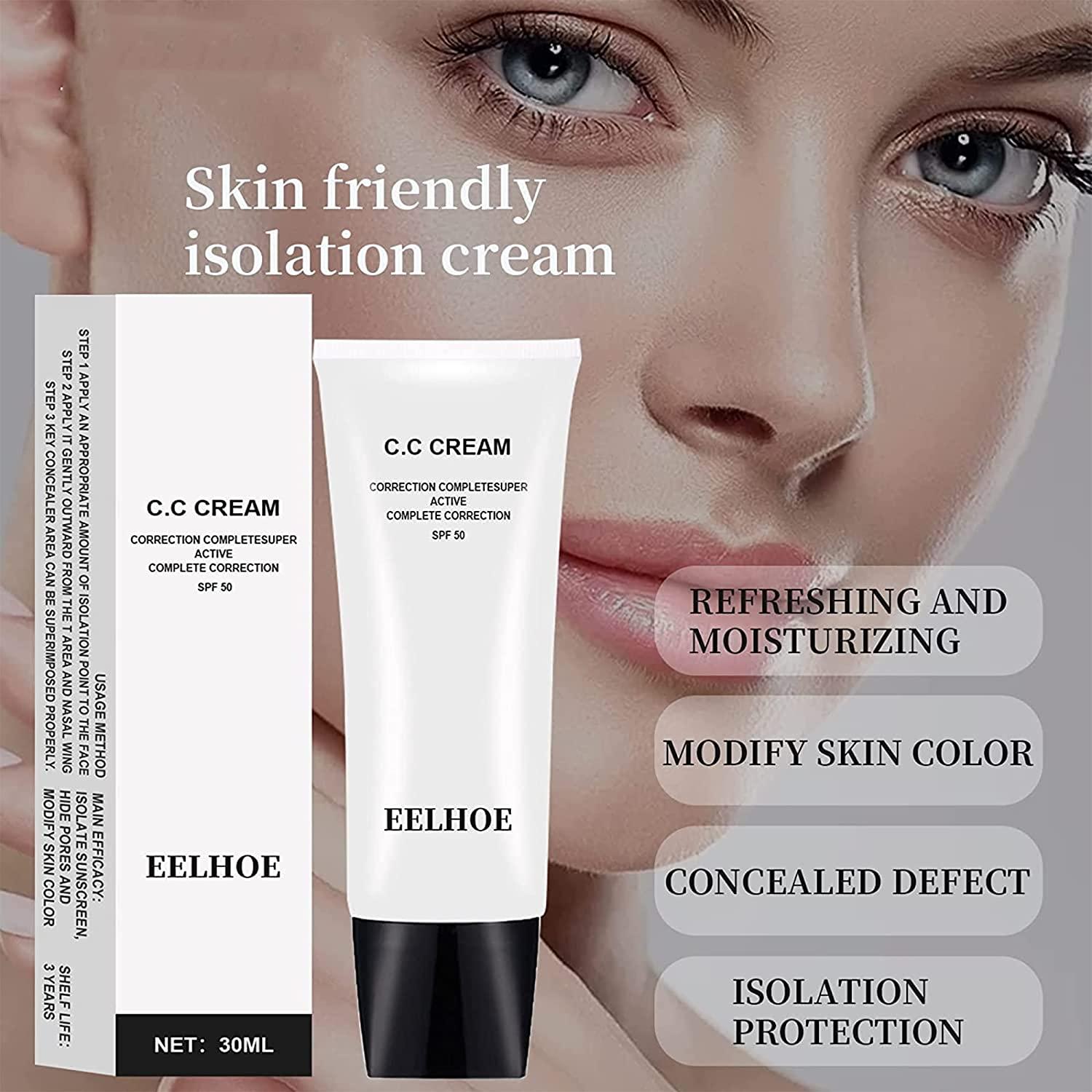 Skin Tone Adjusting CC Cream SPF 50,Cosmetics CC Cream, Colour Correcting  Self Adjusting for Mature Skin,All-In-One Face Sunscreen and  Foundation,Pre-makeup Primer Moisturizing Skin Concealer Brightening Skin  Tone,Natural
