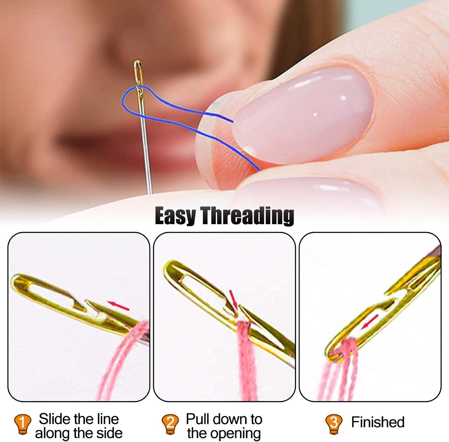 Self Threading Needles for Hand Sewing - 24 Pieces Easy Thread Needles Hand  Embroidery Needles for Quilting Stitch Side Threading Hand Sewing Needles  with Wood Case Carving Pattern - YAWALL