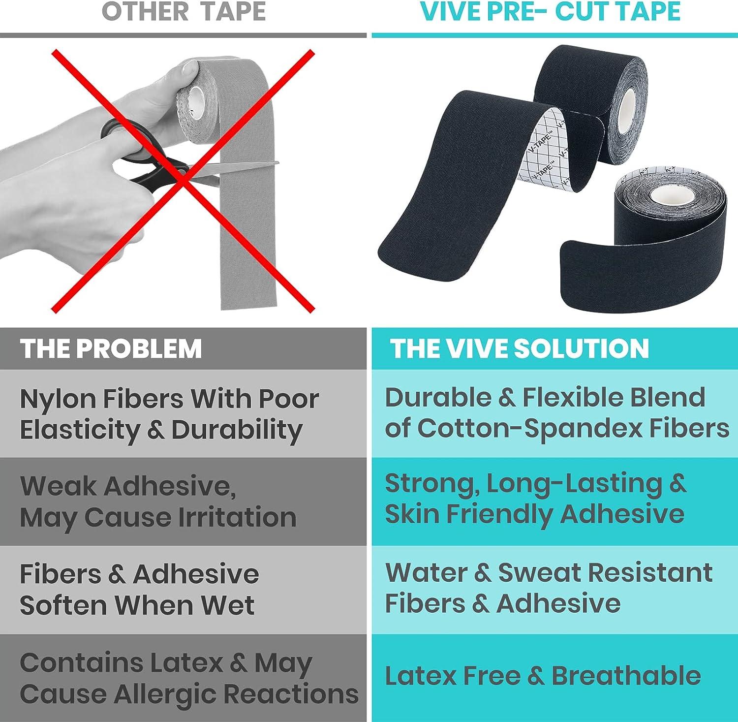 Vive Kinesiology Tape Roll - Kt Tape Precut Strips (2 x 16 Feet/20