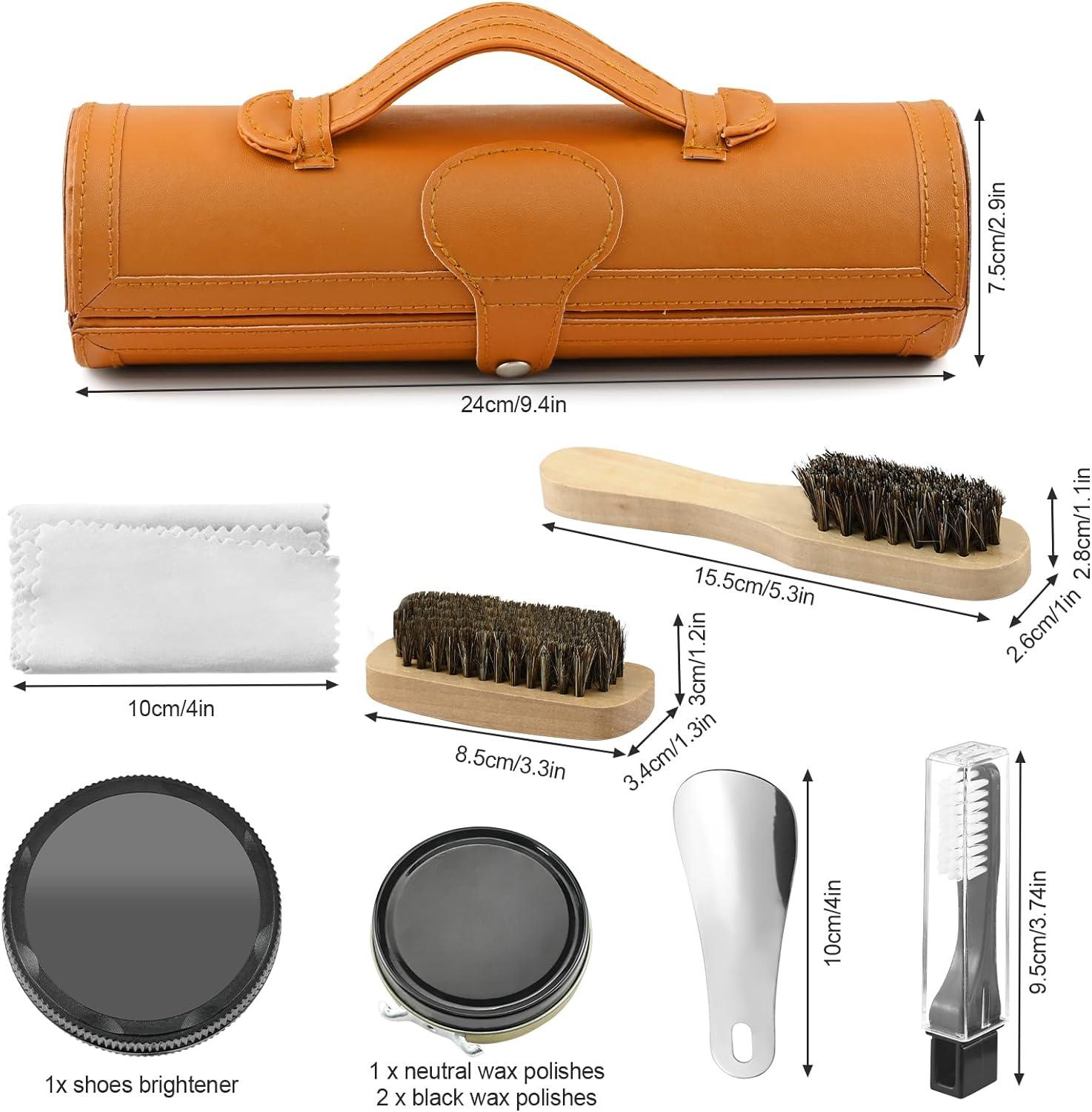 9 Piece Shoe Polish & Care Kit Leather Shoe Shine Kit with Black&Transparent Wax Cleaning Shine
