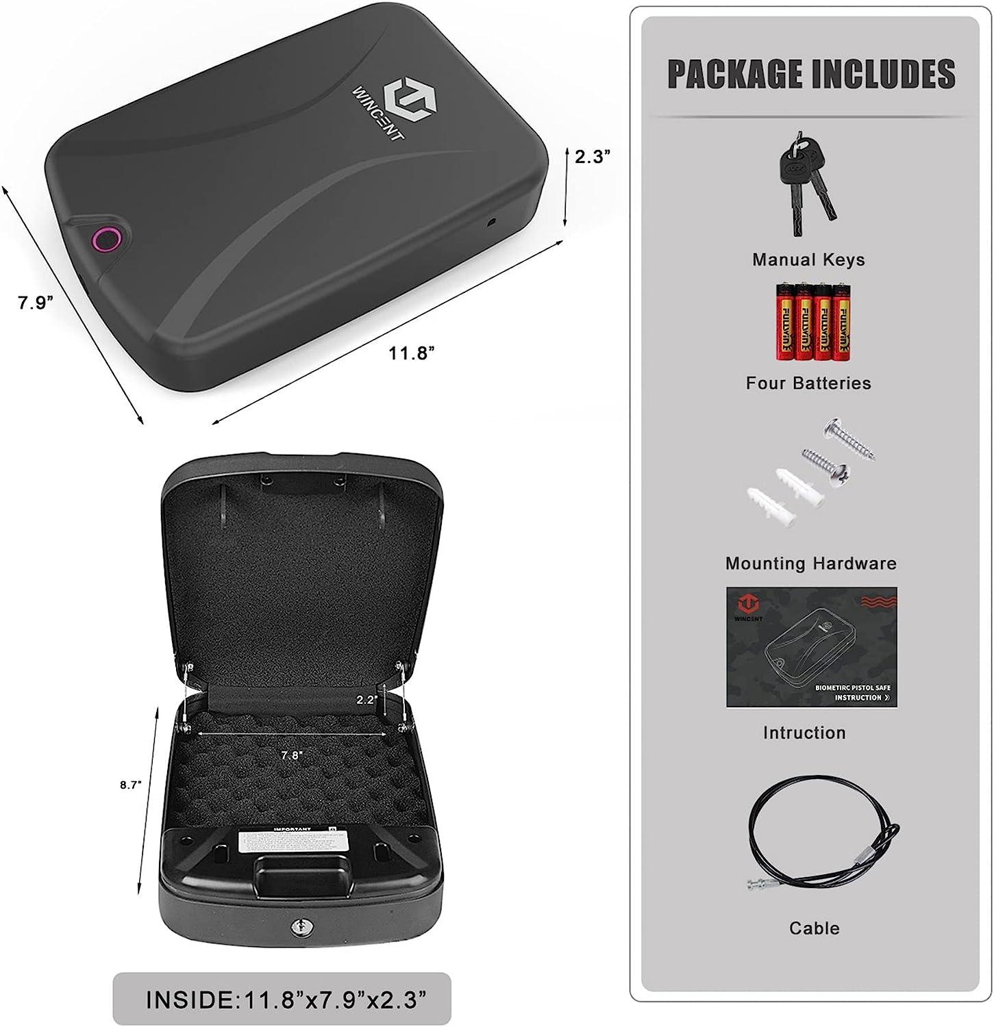 WINCENT Portable Biometric Gun Safe for Pistols Quick Access Lock Box