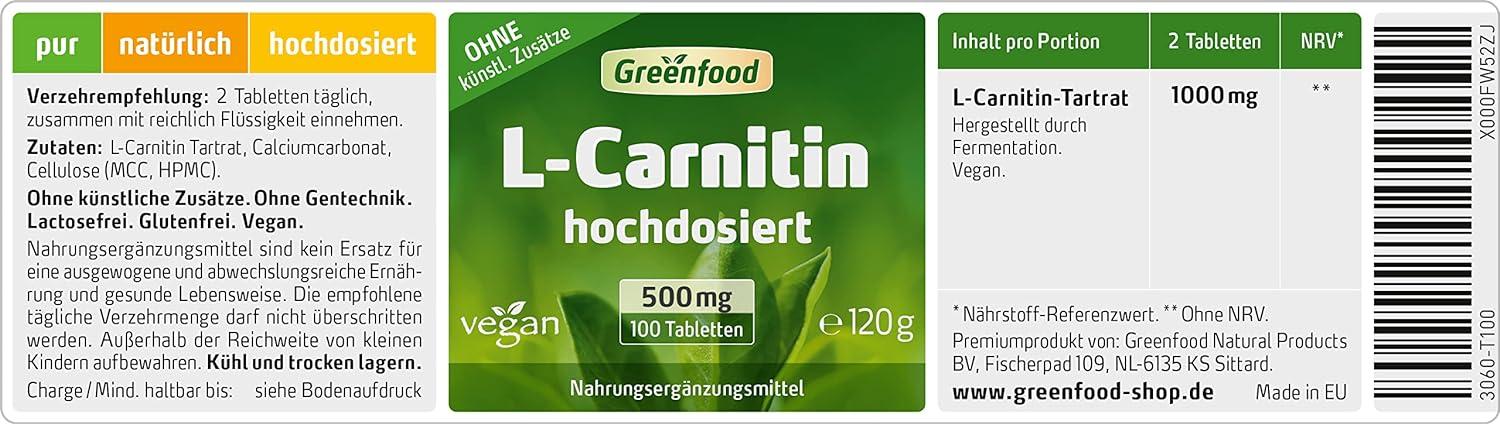 L-Carnitine 500mg - High Dose Vegan Tablets | 100 Count |  Fermentation-Based | No Artificial Additives & Non-GMO | Buy Now with  Express International Delivery | GoSupps.com