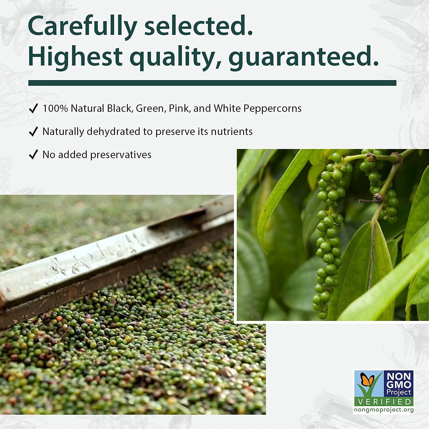 Soeos Whole Black Peppercorn Mix (8oz), Peppercorn Blend of Grinder