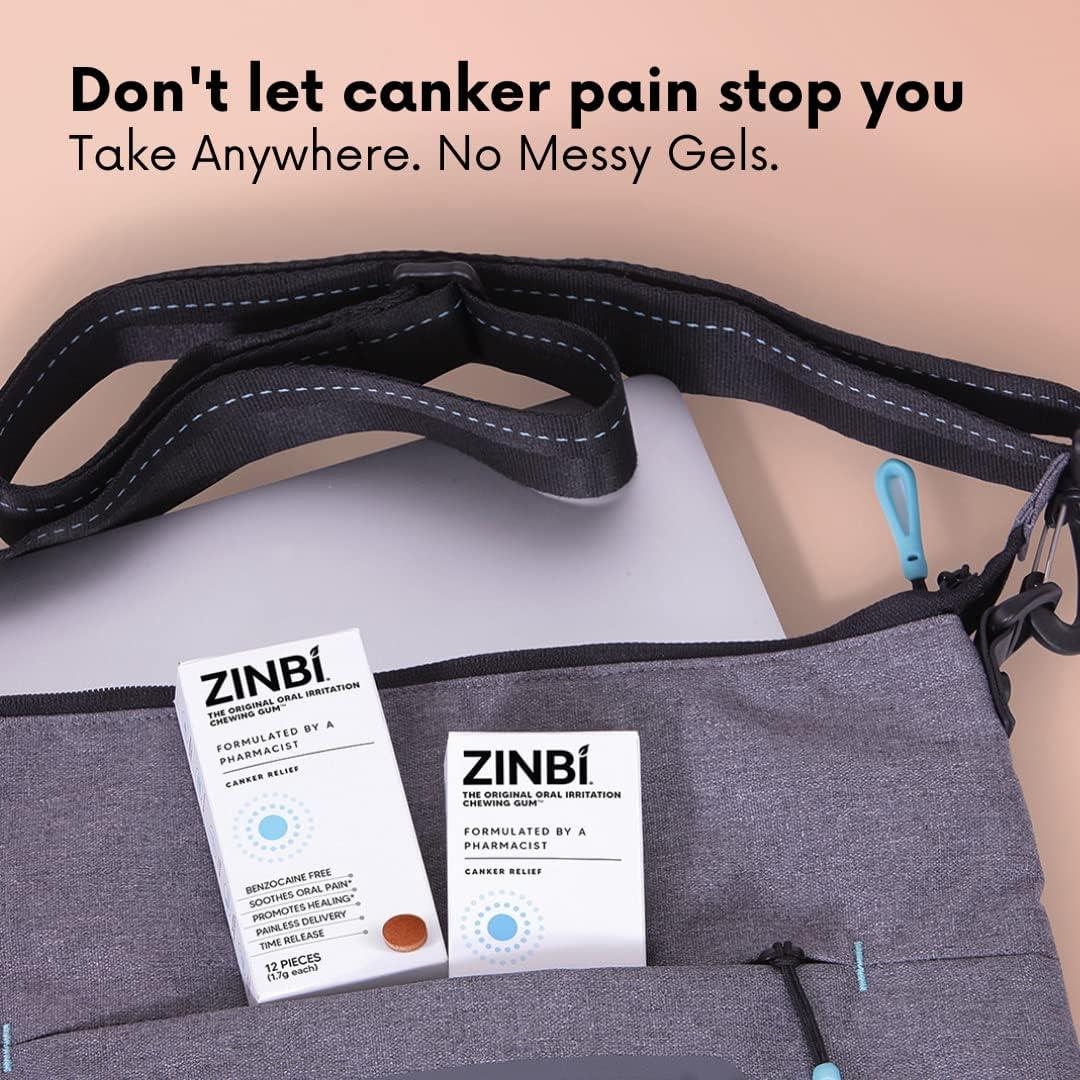 ZINBI Oral Irritation Chewing Gum (12 Count) Rapid Healing Natural