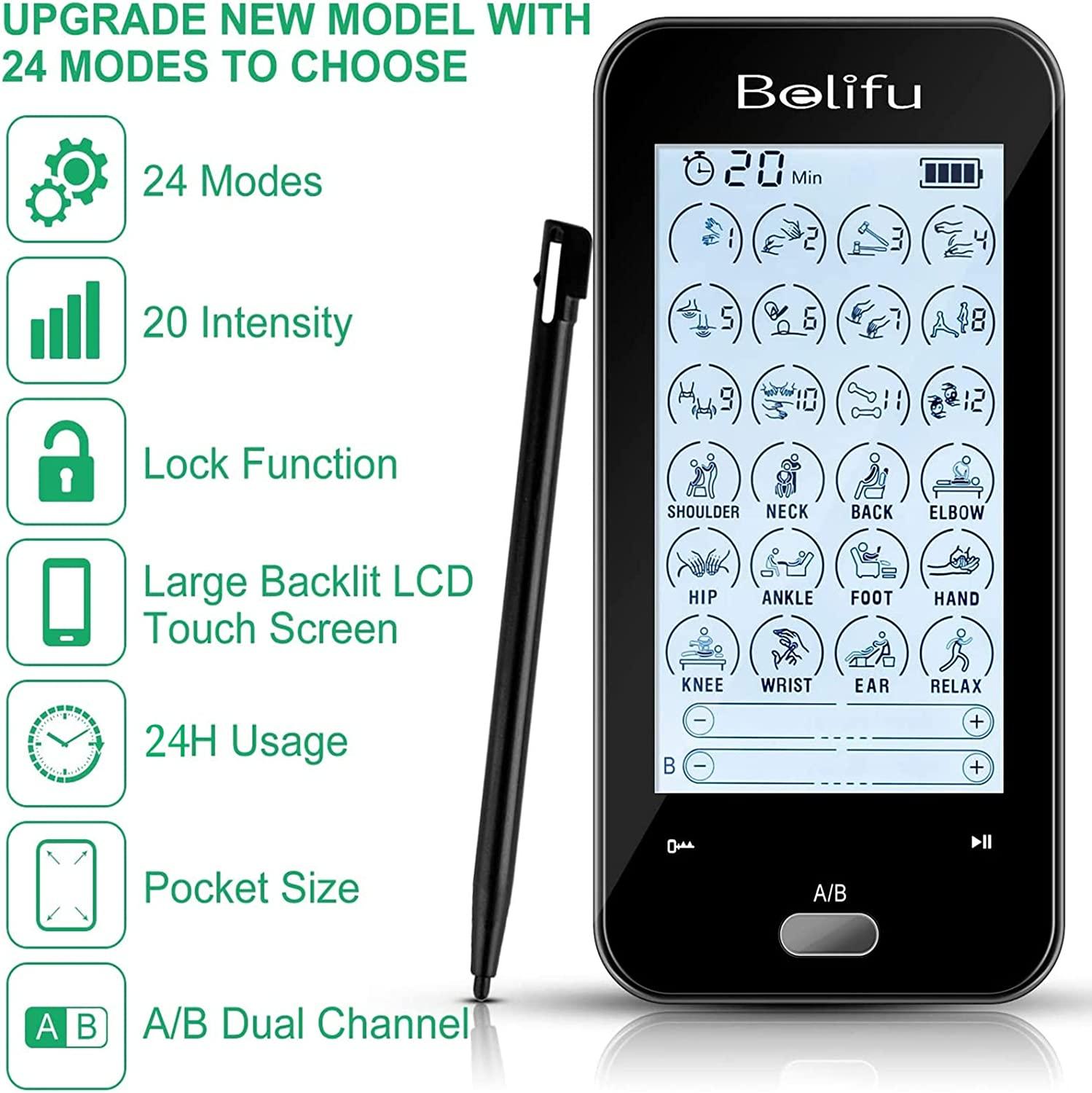 Belifu 4 Independent Channel TENS EMS Unit, 24 Modes,30 Level Intensit
